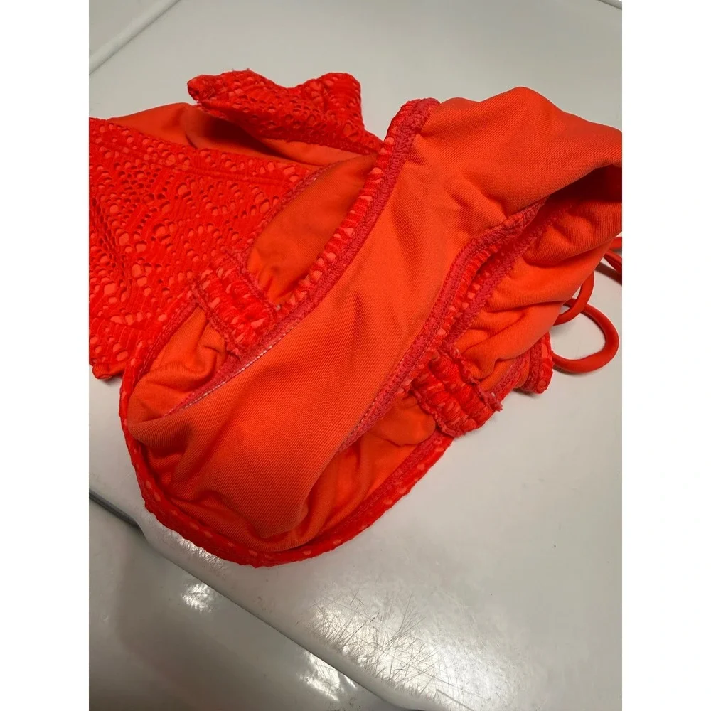 Justice Girl Neon Orange Eyelet Lace Tankini Swimsuit Set Sequin Floral Halter 6